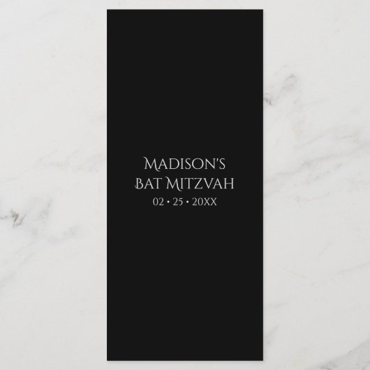 Pauwveer Chic Glitter Zilver Bat Mitzvah Menu (Achterkant)