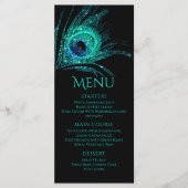 Pauwveer Chique Glitter Turquoise Bat Mitzvah Menu (Voorkant)