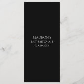 Pauwveer Chique Glitter Zilver Bat Mitzvah Menu (Achterkant)
