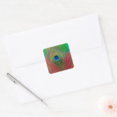 Pauwveer close-up vierkante sticker (Envelop)