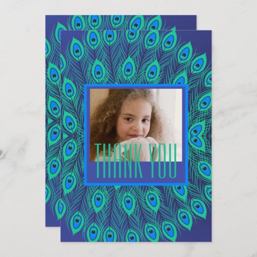 PAUWVEER DECORATIEF HERHALEND MOTIEF BLAUW KAART (Voorkant / Achterkant)