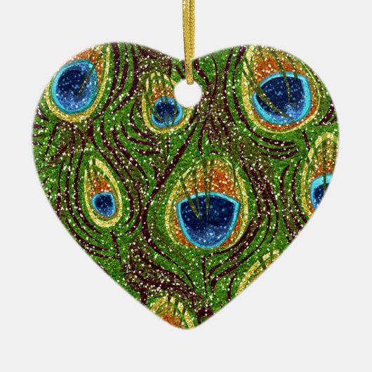 Pauwveer Glitterende Kunstprint Keramisch Ornament (Voorkant)
