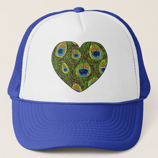 Pauwveer Glitterende Kunstprint Trucker Pet (Voorkant)