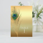 Pauwveer Goud Exotische Boho Chic Tafelnummer (Staand voorkant)