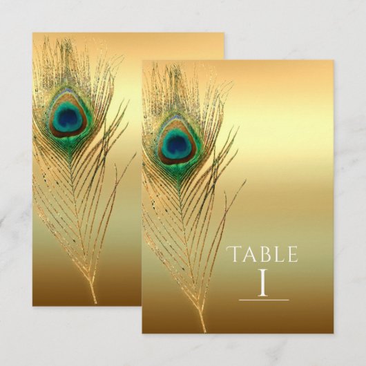 Pauwveer Goud Exotische Boho Chic Tafelnummer (Voorkant / Achterkant)