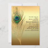 Pauwveer Gouden Exotische Boho Chic Uitnodigingen (Voorkant)
