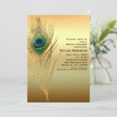 Pauwveer Gouden Exotische Boho Chic Uitnodigingen (Staand voorkant)