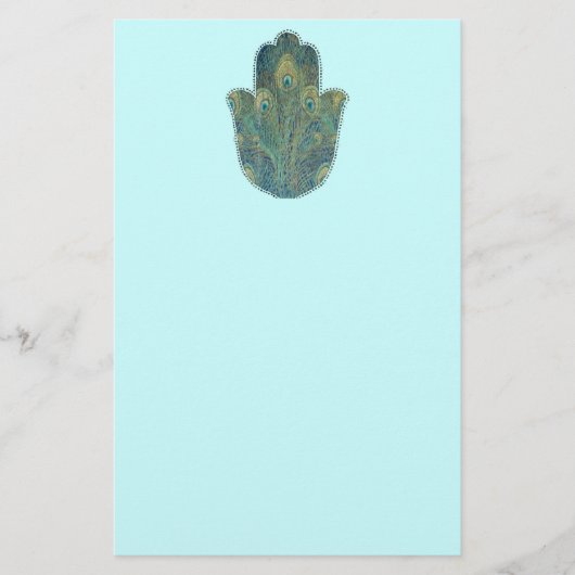 Pauwveer Hamsa Boho Judaica Briefpapier (Voorkant)