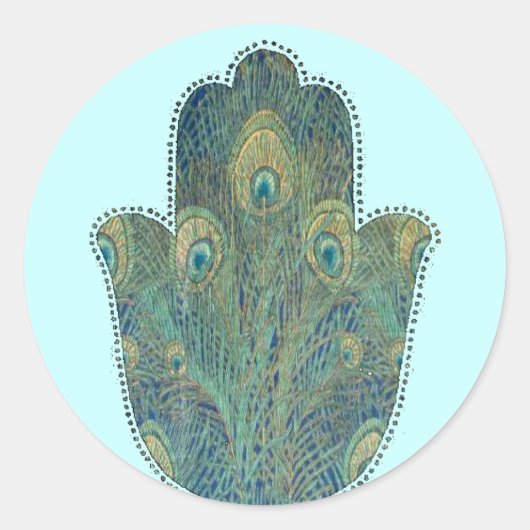 Pauwveer Hamsa Boho Judaica Ronde Sticker (Voorkant)