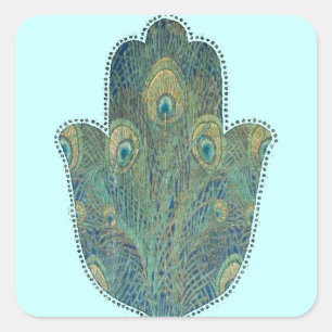 Pauwveer Hamsa Boho Judaica Vierkante Sticker
