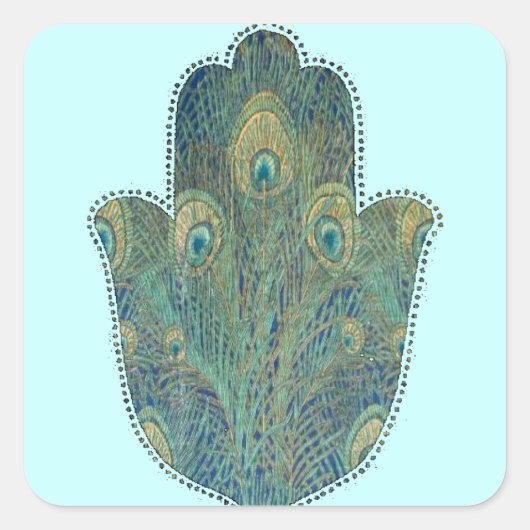 Pauwveer Hamsa Boho Judaica Vierkante Sticker (Voorkant)