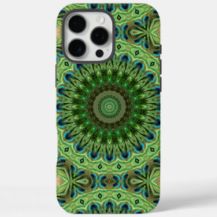 Pauwveer Mandala Smaragd en Blauwe Symmetrie iPhone 16 Pro Max Hoesje