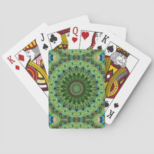 Pauwveer Mandala Smaragd en Blauwe Symmetrie Pokerkaarten