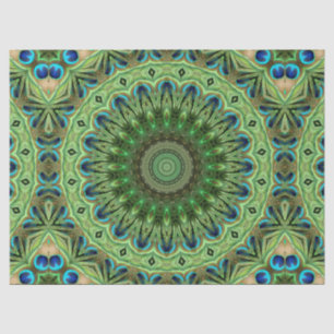 Pauwveer Mandala Smaragd en Blauwe Symmetrie Tissuepapier