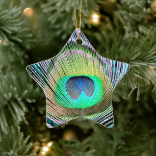 Pauwveer op Turquoise Keramisch Ornament
