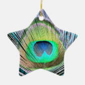 Pauwveer op Turquoise Keramisch Ornament (Voorkant)