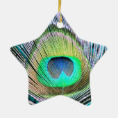 Pauwveer op Turquoise Keramisch Ornament (Achterkant)