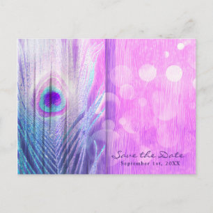 Pauwveer Roze & Blauw Boho Bewaar de Datum Aankondigingskaart