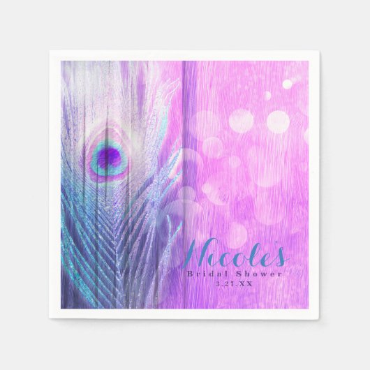 Pauwveer Roze & Blauwe Boho Chic Aangepaste Feest Servetten (Voorkant)