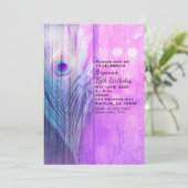 Pauwveer Roze & Blauwe Boho Feest Uitnodigingen (Staand voorkant)