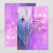 Pauwveer Roze & Blauwe Boho Feest Uitnodigingen (Voorkant / Achterkant)