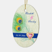 Pauwveer sierhart bruiloft Save the Date Keramisch Ornament (Links)