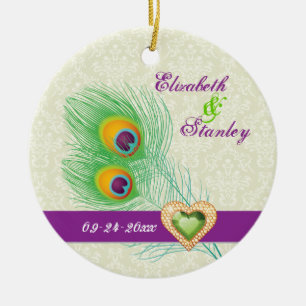 Pauwveer sierhart bruiloft Save the Date Keramisch Ornament