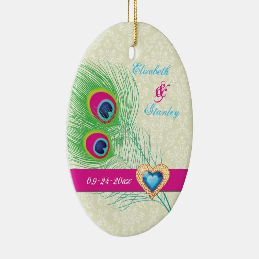 Pauwveer sierhart trouw Save the Date Keramisch Ornament (Rechts)