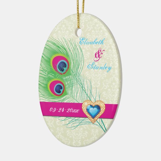 Pauwveer sierhart trouw Save the Date Keramisch Ornament (Links)