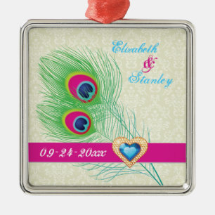 Pauwveer sierhart trouw Save the Date Metalen Ornament