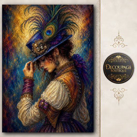 Pauwveer Victoriaanse Dame Decoupage Tissuepapier