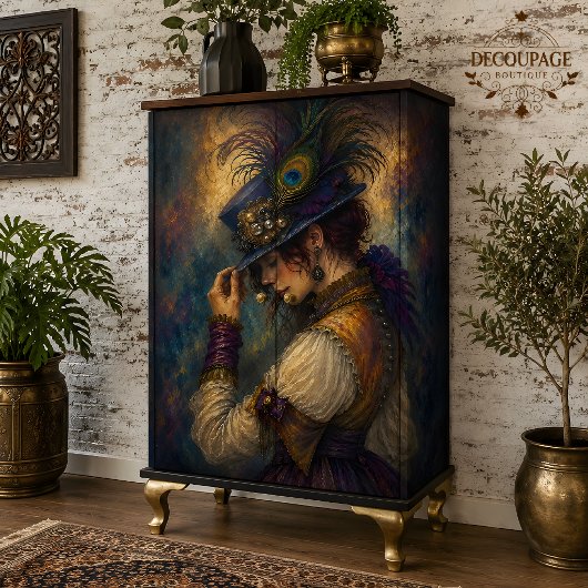 Pauwveer Victoriaanse Dame Decoupage Tissuepapier