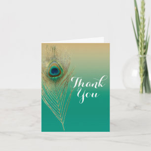 Pauwveer Zand en Teal Boho Glam Dank je wel Bedankkaart