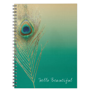Pauwveer Zand en Teal Boho Glam Elegant Notitieboek