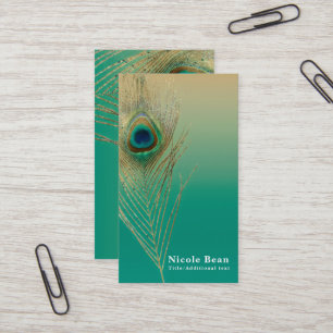 Pauwveer Zand en Teal Boho Glam Elegant Visitekaartje