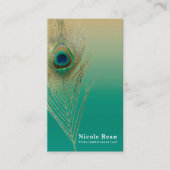 Pauwveer Zand en Teal Boho Glam Elegant Visitekaartje (Voorkant)