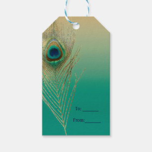 Pauwveer Zand- en Teal Boho Glam gunst Cadeaulabel