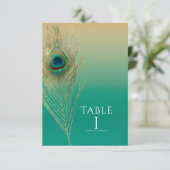 Pauwveer Zand- en Teal Boho Tafelnummer (Staand voorkant)