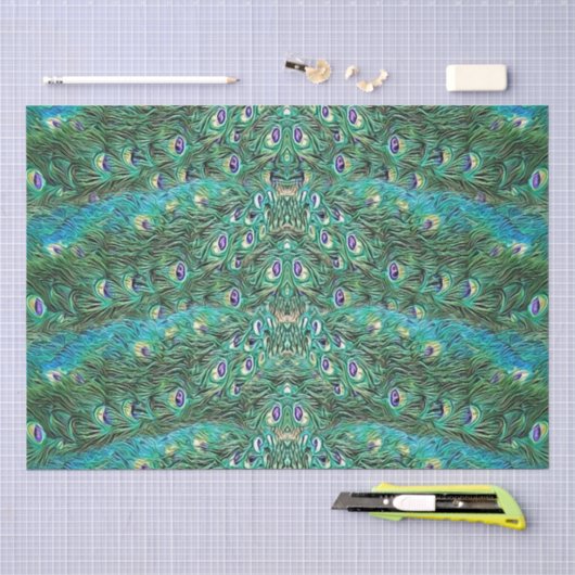 Pauwveren, abstract - patroon in acryl tissuepapier (Craft)