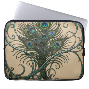Pauwveren Art Nouveau Sierlijke Teal Lijst Laptop Sleeve