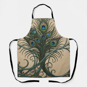 Pauwveren Art Nouveau Sierlijke Teal Lijst Schort