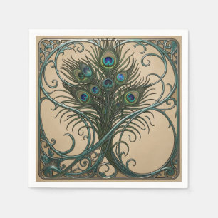 Pauwveren Art Nouveau Sierlijke Teal Lijst Servet
