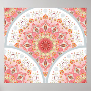 Pauwveren, bloemenrond Ornament. Poster