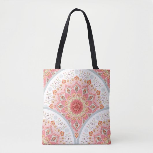 Pauwveren, bloemenrond Ornament. Tote Bag (Voorkant)