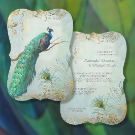 Pauwveren Elegant Aqua Blauw Goud Bruiloft Kaart
