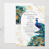 Pauwveren Flora Bruiloft Kaart (Voorkant / Achterkant)