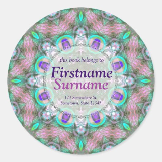 Pauwveren Geometrische Mandala Boekplaat Ronde Sticker (Voorkant)