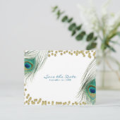 Pauwveren & Goud Boho Glam Bewaar de Datum Aankondigingskaart (Staand voorkant)