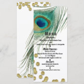 Pauwveren & Goud Boho Glam Feest Menukaart (Voorkant / Achterkant)