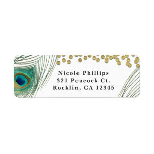 Pauwveren & Gouden Boho Glam Uitnodiging Etiket